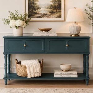 Mid-Century Console Table with Drawers — Narrow Entryway & Sofa Table